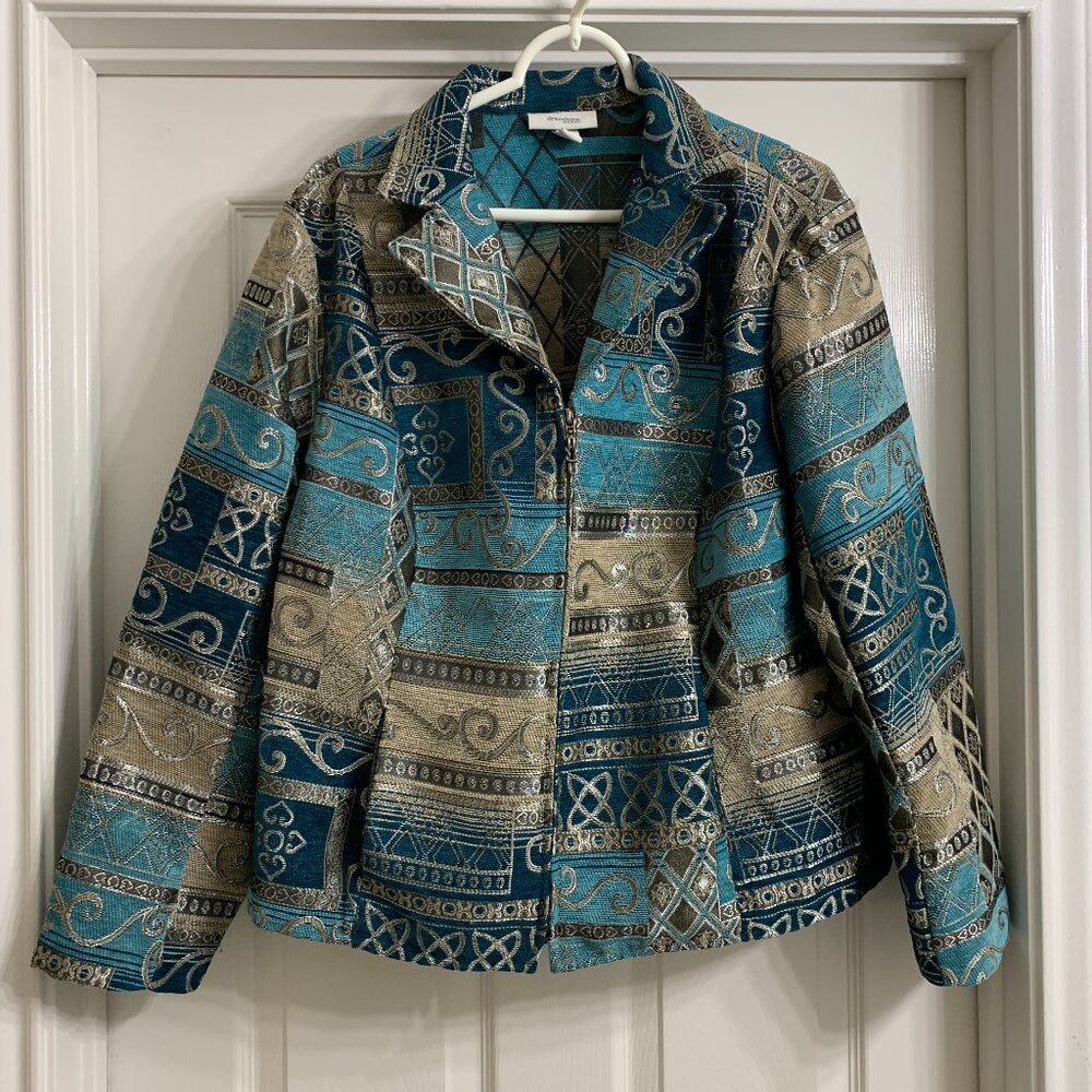 Dress Barn Women's Turquoise Blue and Tan Zippered Jacket, Size 2X